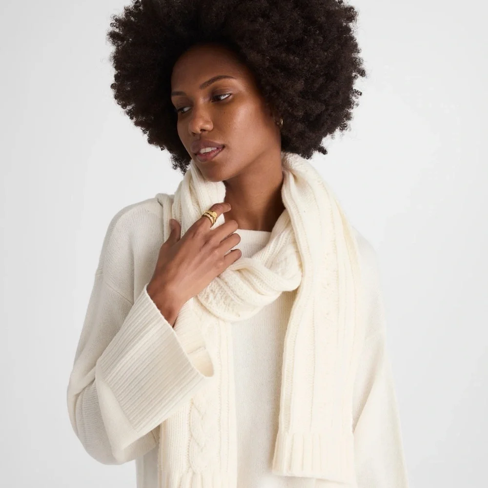 Madewell Chunky Cable-Stitch Scarf Winter White Ivory Knit‎ Wool Cashmere NWT